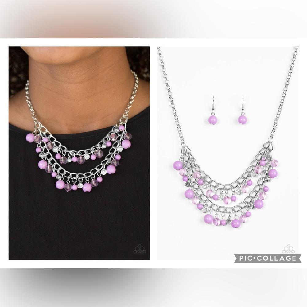 Multi Purple Beaded Necklace and Earring Set